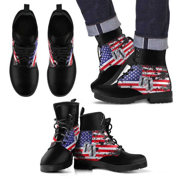 American Flag and Tags Men's Leather Boots