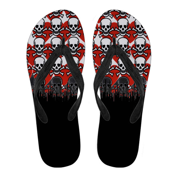 Poison Love Red Hearts & Skulls Flip Flops