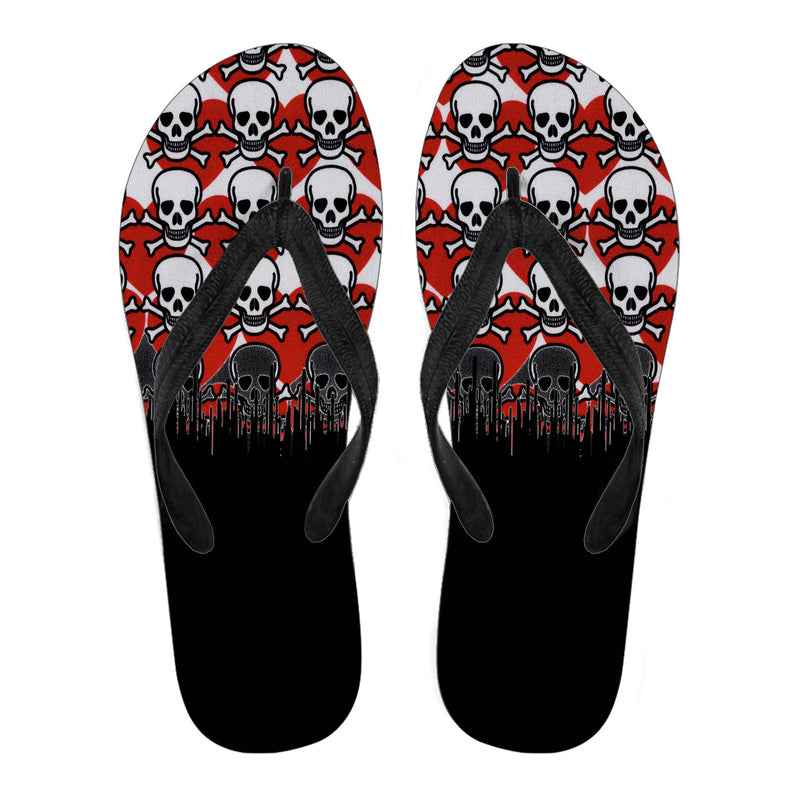 Poison Love Red Hearts & Skulls Flip Flops