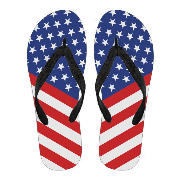 USA Flag Striped Flip Flops (black)