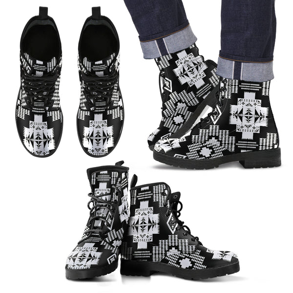 Seven Tribes White with Black Men's Leather Boots