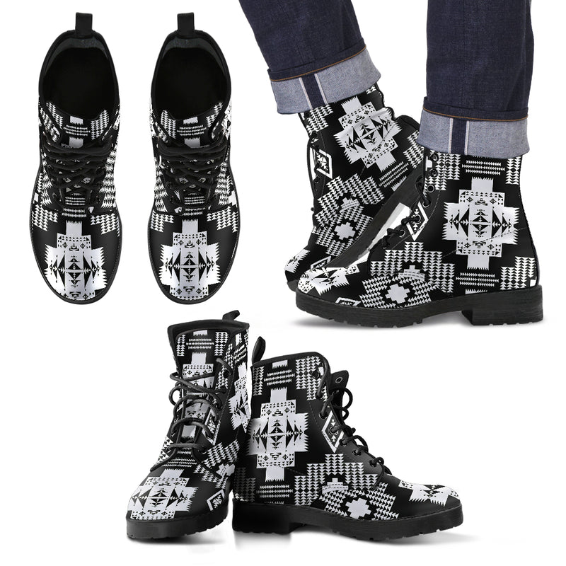 Seven Tribes White with Black Men's Leather Boots