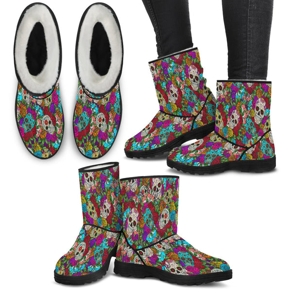 Sugar Skull Fur Boots