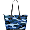 Blue Camouflage Leather Large Tote Bag