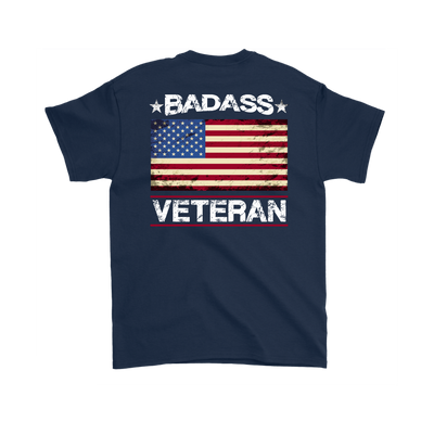Badass Veteran Shirt (Back) - Navy Blue
