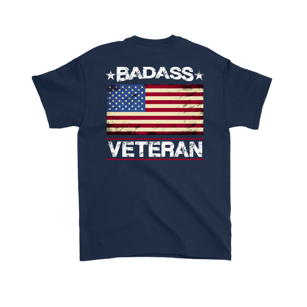 Badass Veteran Shirt (Back) - Navy Blue
