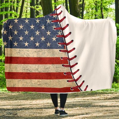 American Flag Baseball Stitch Hooded Blanket