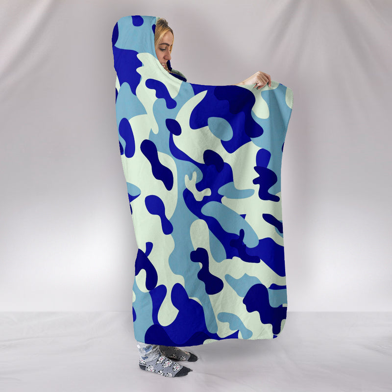 Camouflage Blue Hooded Blanket
