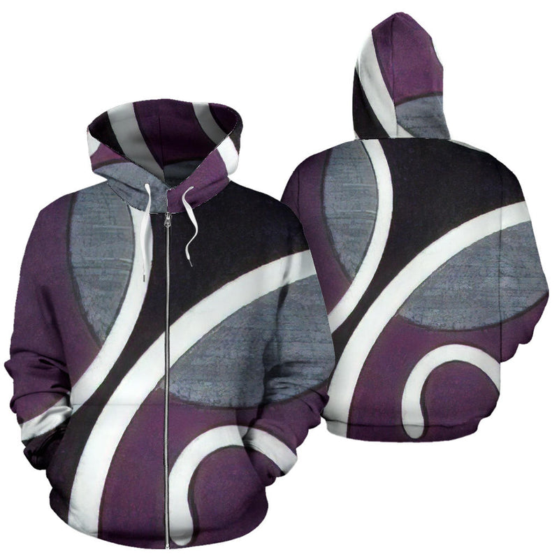 Asymmetrical Purple Swirls Zip Hoodie