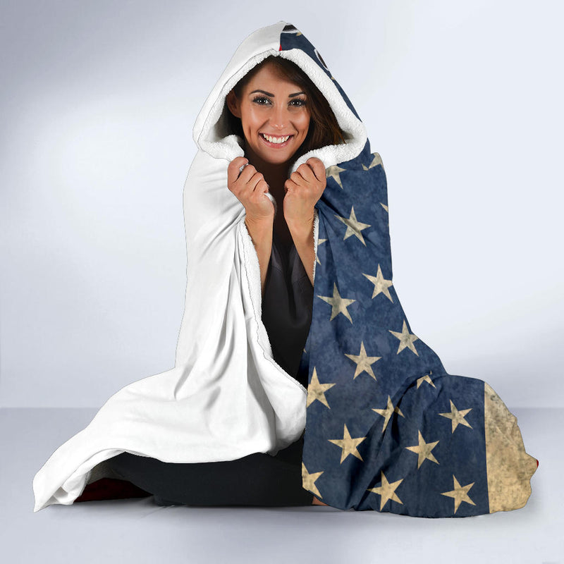 American Flag Baseball Stitch Hooded Blanket