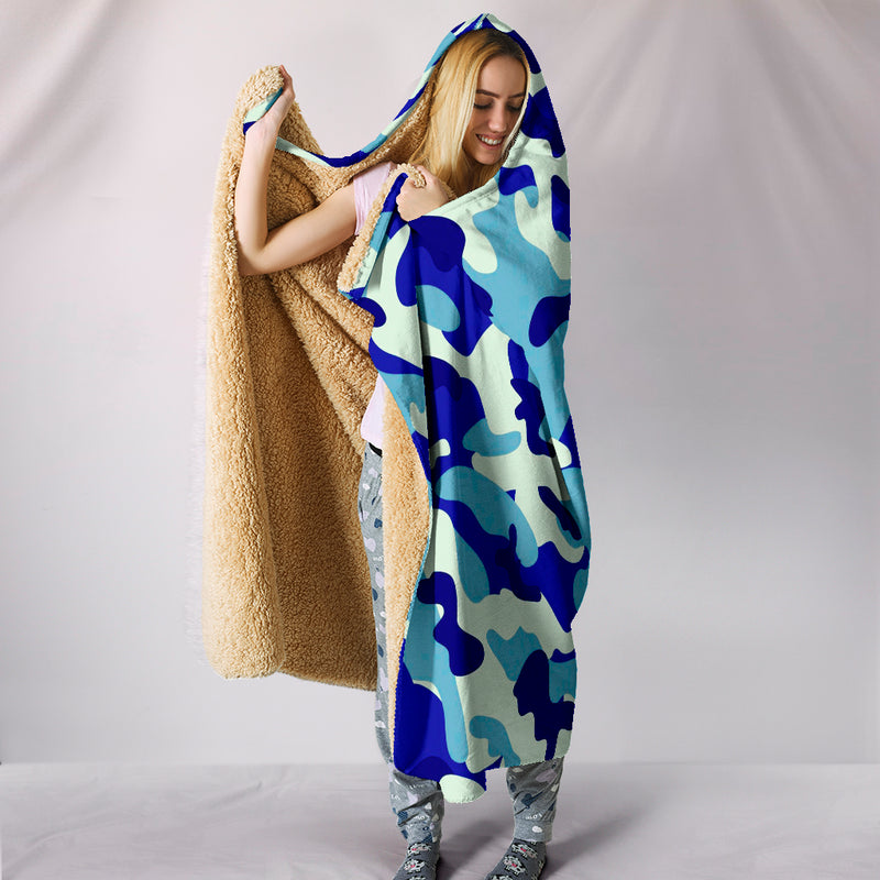 Camouflage Blue Hooded Blanket