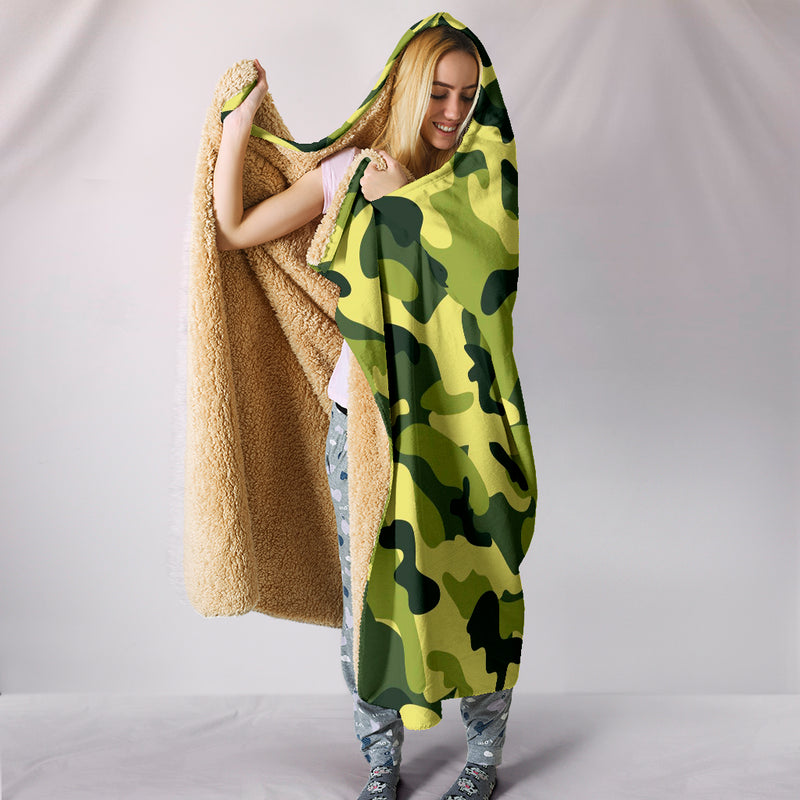 Camouflage Green Hooded Blanket