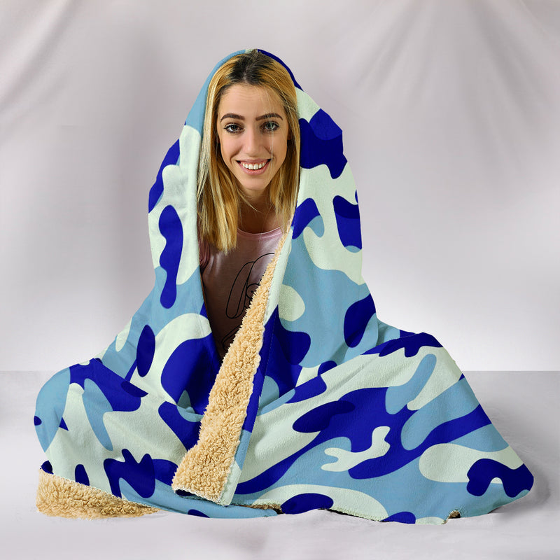 Camouflage Blue Hooded Blanket