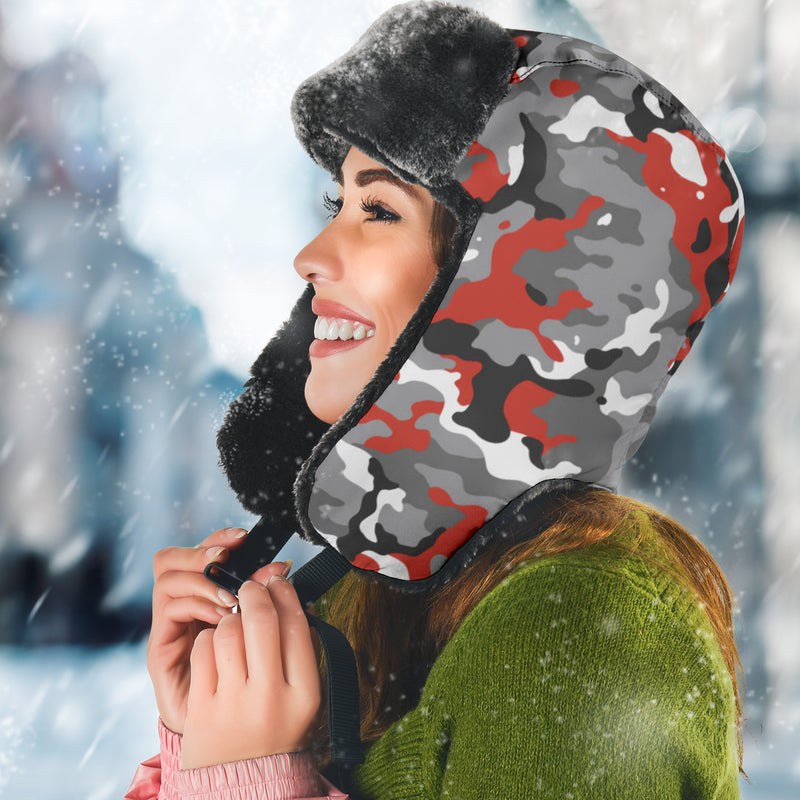 Red/Grey Camo Trappers Hat